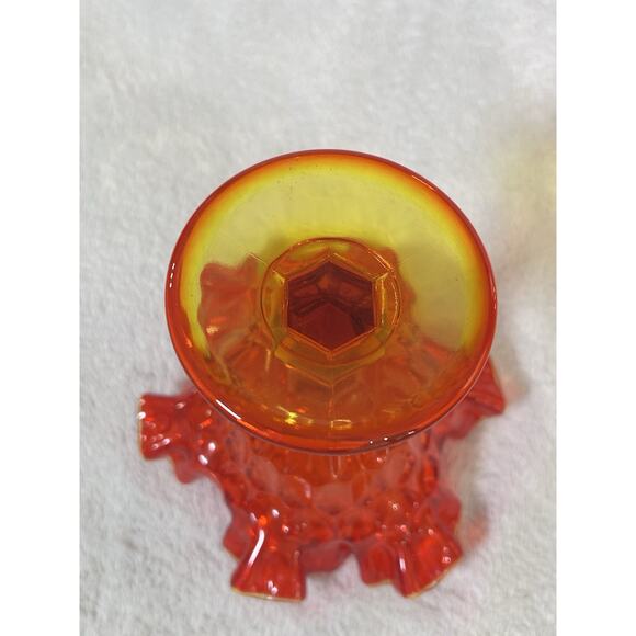 Fenton Orange Amberina Glass Thumbprint Compote Candy Dish UV reactive - Picture 6 of 10